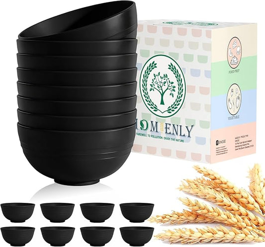 Homienly Cereal Bowl Set, Wheat Straw Bowls for Kitchen, Unbreakable Lightweight Bowl Set of 8, Microwave and Dishwasher Safe Bowls, Reusable Bowl for Serving, Cereal, Snack,Fruit(Black, 26 OZ)