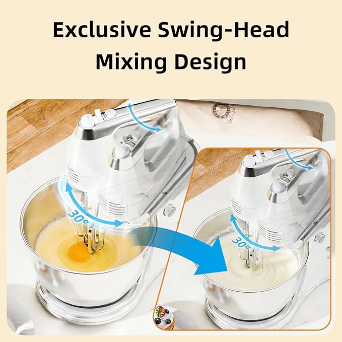 Stand Mixer Hand Mixer Kitchen Electric - 2-IN-1 4.8 QT Auto-Rotating Bowl & Beater Tilt-Head Standing Mixer, 250 Watt 5-Speed with Turbo Boost Household Mixer with Beaters & Dough Hooks for Baking