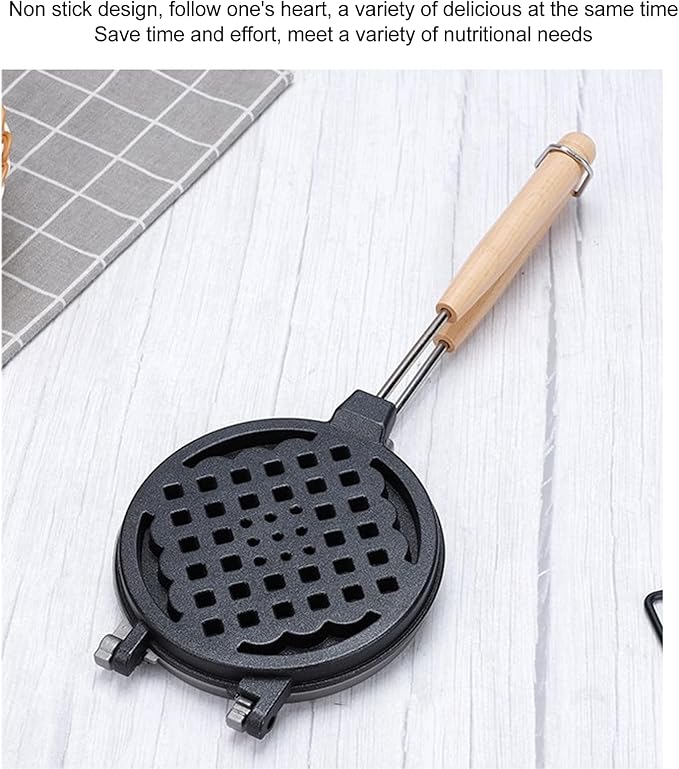 Waffle Maker Pan, Aluminum Alloy Dual Sided Nonstick Waffle Pan with Removable Handle for Sandwich Toaster Breakfast, Stovetop Waffle Iron for Camping