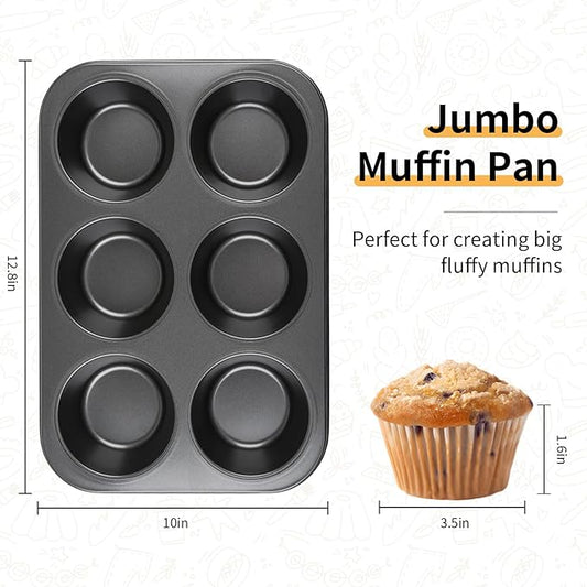 Audingull Jumbo Muffin Pan 6-Cups Cupcake Pan, Premium Large Muffin Tin for Baking, Non-Stick and Thickened Carbon Steel Jumbo Cupcake