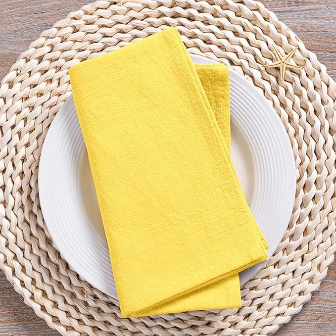 MLMC 8 Pack Yellow Linen Napkins Rustic Washable Cotton Linen Napkins Bulk Set of 8 17"x17" Reusable Dinner Napkins Cloth for Spring Easter Wedding Bridal Shower Gathering Party Everyday Use