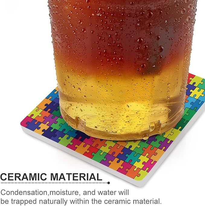 Gamer Drink Coasters, Square Ceramic Drink Coaster Square-4PCS, Gamer Colorful Puzzle Toy Decor Absorbent Ceramic Coasters for Beverage Cup, Bar, Coffee Table