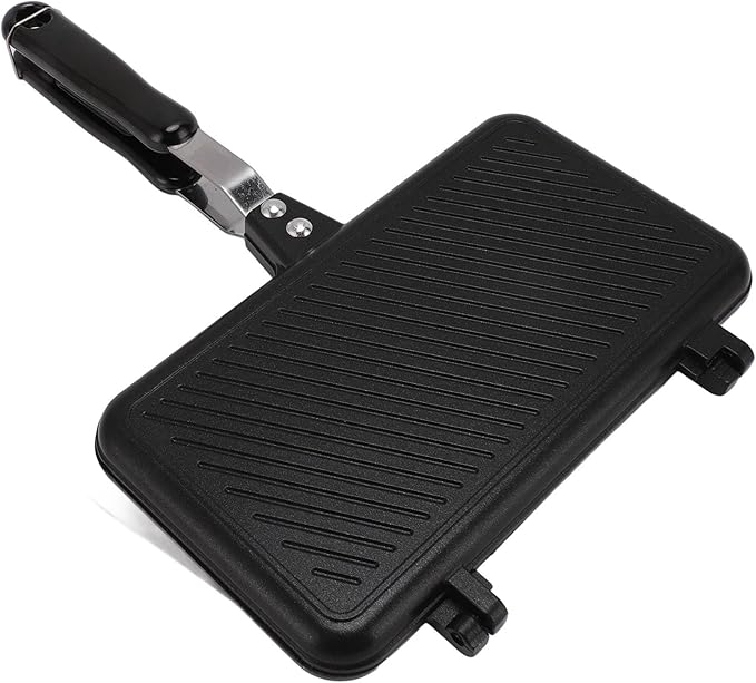 Nonstick Stovetop Waffle Maker Pan, Aluminum Waffle Pan for Family Breakfast, Portable Camping Waffle Maker with Long Handle for Even Heating on Gas or Electric Stove (Type 2)