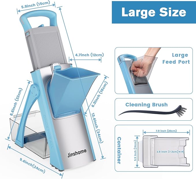 Upgrade Safe Mandoline Slicer Plus, Vegetable Potato Slice and Food Chopper Adjustable Thickness French Fries Cutter, Kitchen Chopping Artifact (Blue)