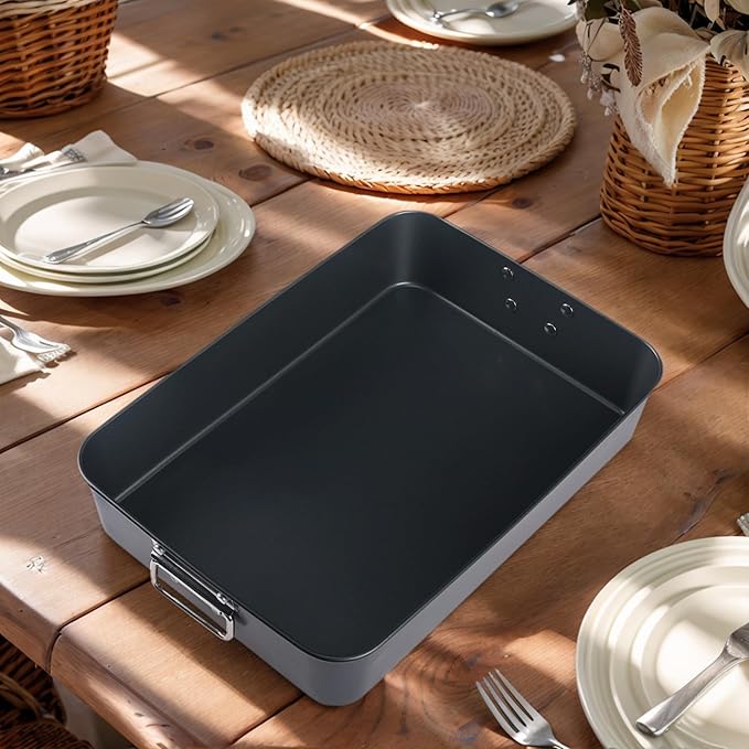 Baking Sheet Pan, Cookie Sheets for Oven Cooking, Warp Resistant Nonstick Cake Pan with Handle, Large Sheet Pans for Roasting 16.1 * 11.6 * 3.1in Black