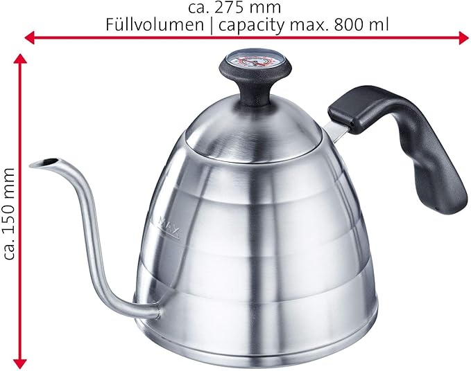 Westmark Brasilia Plus 24582260 Gooseneck Kettle with Thermometer Suitable for Induction Cookers 18/8 Stainless Steel