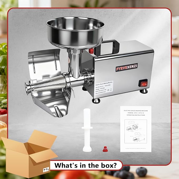 450W Electric Tomato Strainer & Sauce Maker, 110V Commercial Grade Food Mill for Tomato Sauce, Jam & Juice | 304 Stainless Steel Tomato Press, Tomato Grinder for Sauce, 200–350 lbs/h, ETC-1C