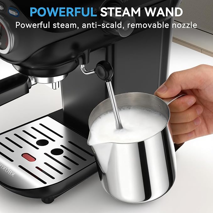 XIXUBX Espresso Machine 20 Bar, Compact Coffee Maker with Milk Frother Steam Wand Professional Espresso Coffee Machine with Removable Water Tank, Latte Cappuccino Machine for Home Office Use, Black