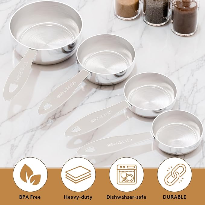2PCS 1/2Cup(118ml) Stainless Steel Measuring Cup, Heavy-duty Single Metal Scoop for Wet and Dry Ingredients, Great Kitchen Gadgets for Cooking