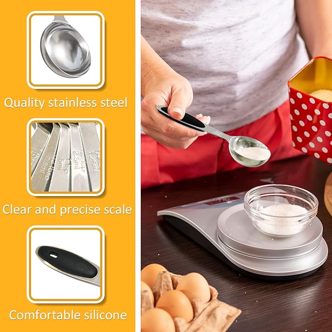 LEIFENY 1PCS 1 Tbsp(3tsp, 1/2oz, 15ml) Single Measuring Spoon with Black Silicone Grip, Stainless Steel Individual Measure Scoop Only