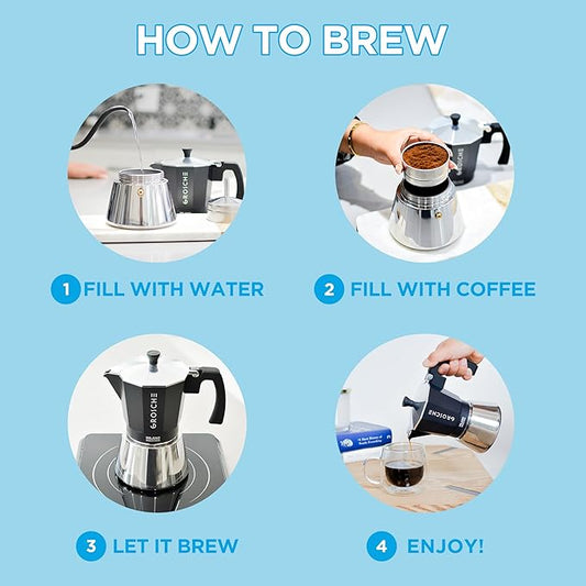 GROSCHE Milano Induction Stovetop Espresso Maker Moka Pot for Greca, Induction, Electric & Gas Stoves, Dishwasher Safe Stovetop Espresso Maker | 6 Espresso Cup, Black
