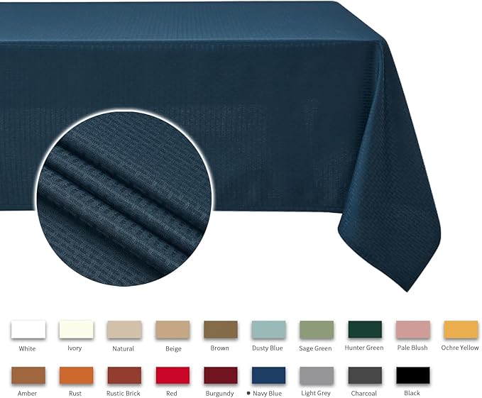 maxmill Square Tablecloth Weaved Texture Stain Resistant Waterproof Wrinkle Free Washable Soft Table Cloth, Decorative Fabric Table Cover for Dining Room Dinner Parties, 52 x 52 Inch, Navy Blue