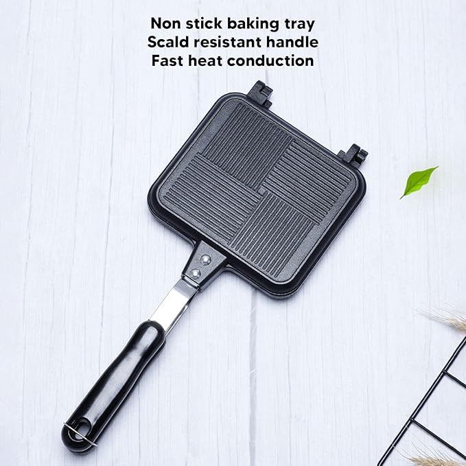 Sandwich Maker, Aluminum Sandwich Maker Pan for Stovetop Sandwich and Panini Maker Pan Non stick Grilled Cheese Maker with Long Handle Waffle Maker for Home Kitchen
