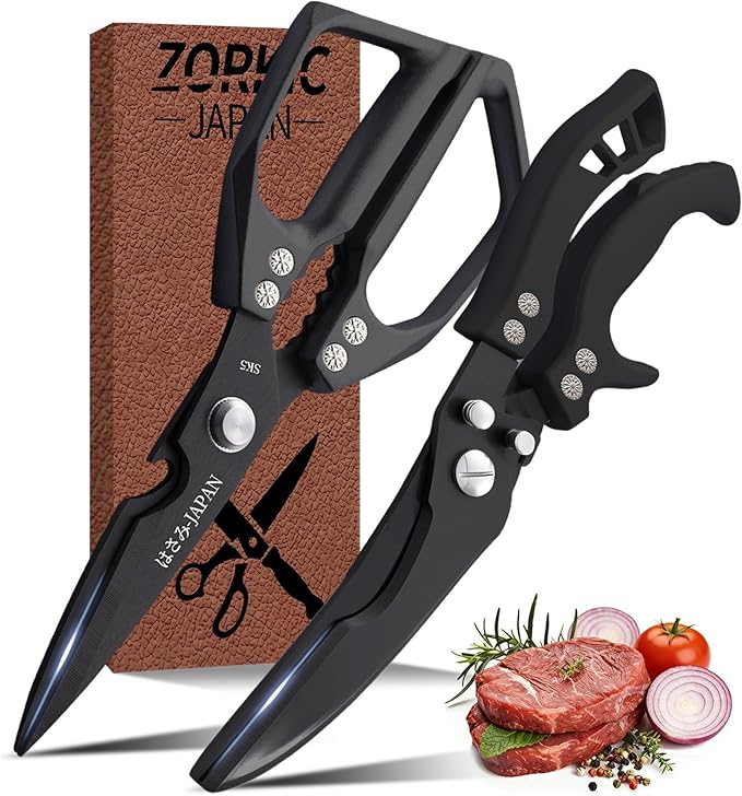 Kitchen Scissors Silver - Stainless Steel Shear, Sharp Meat Cutting Scissors Dishwasher Safe, Heavy Duty Poultry Shears, Japanese Cooking Scissor for Food, Christmas Gifts for Men Women