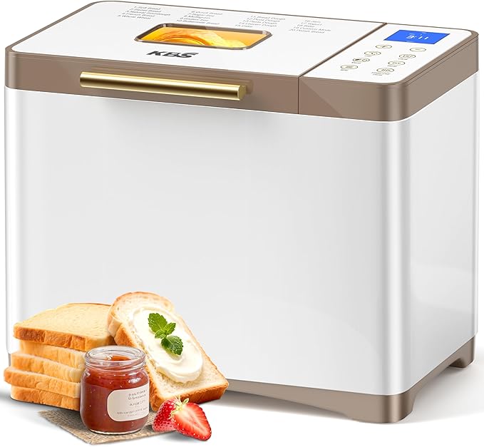 KBS 20-IN-1 Bread Maker with Custom Program, 650W Bread Machine with Nonstick Ceramic Pan & Paddle, 2LB Stainless Steel Bread Maker Machine, Polish Bread, Gluten-Free, Touch Panel, 15H Timer, 3 Colors