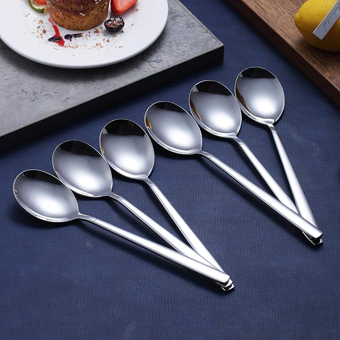 Berglander Dinner Spoon of 6, Stainless Steel Soup Spoons Silverware, Shiny Modern Soup Spoon Table Spoons Set Dishwasher Safe