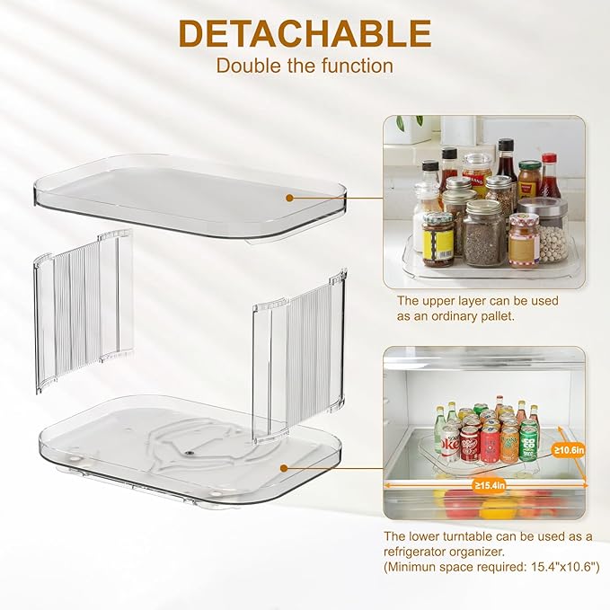 2 Tier Lazy Susan (2 Pack) Kitchen Organizer for Canned Goods Turntable Organizer for Cabinet/Pantry/Kitchen/Countertop/Bathroom/Vanity/Medicine Cabinet Organizer/Refrigerator