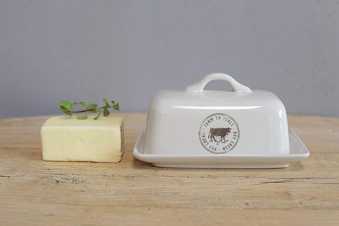 Creative Co-Op Stoneware Butter Dish with Cow Decal