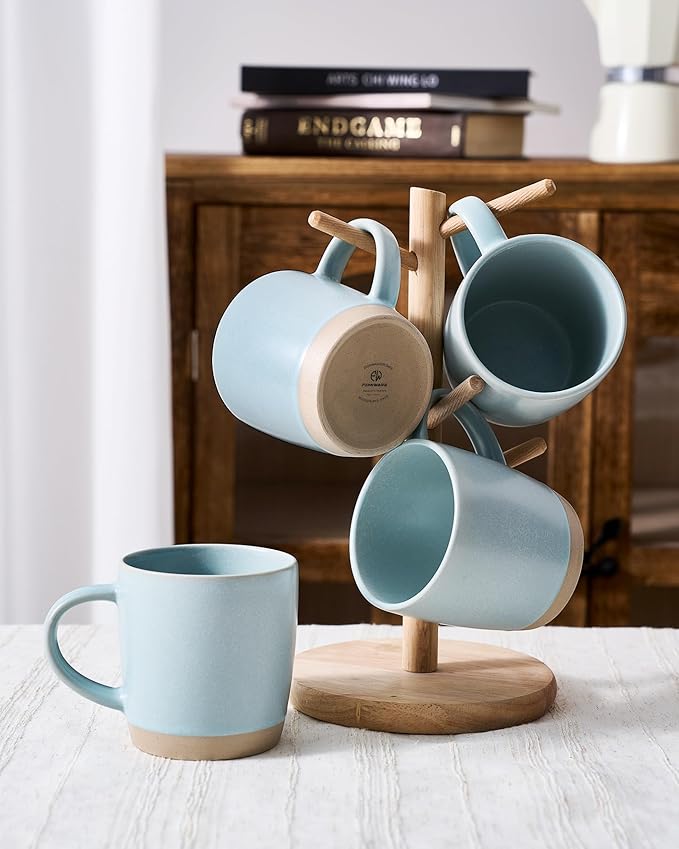 famiware Coffee Mugs Set of 4, Milkyway 13 oz Mug Set, Ceramic Cup Set with Handle for Coffee, Tea, Cocoa, Milk, Light Blue
