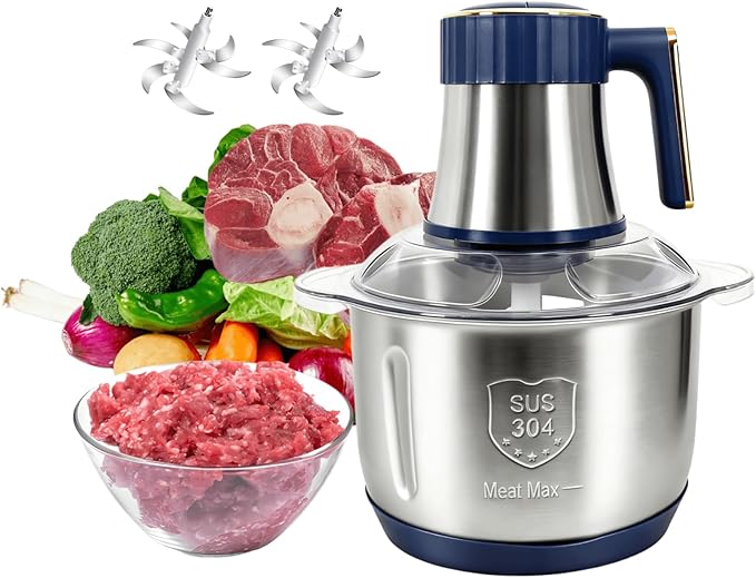 SPEHKAOO Food Processor,5-Speed Electric Food Chopper,Meat Grinder 5L(20Cups) with Two 6-Blade Sets,500W Powerful Vegetable Chopper Used for Dough Mixing,Meat, Nuts, Fruits, Garlic and Vegetables