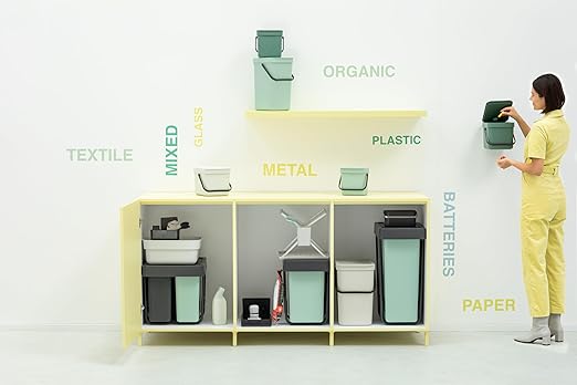 Brabantia Sort & Go Kitchen Countertop Food Scraps Compost Bin | XS / 1.6 Gal / 6L | Fir Green | Removable Stay-Open Lid, Carry Handle, Easy-Clean Recycling Box | Wall-Mounting Bracket Included