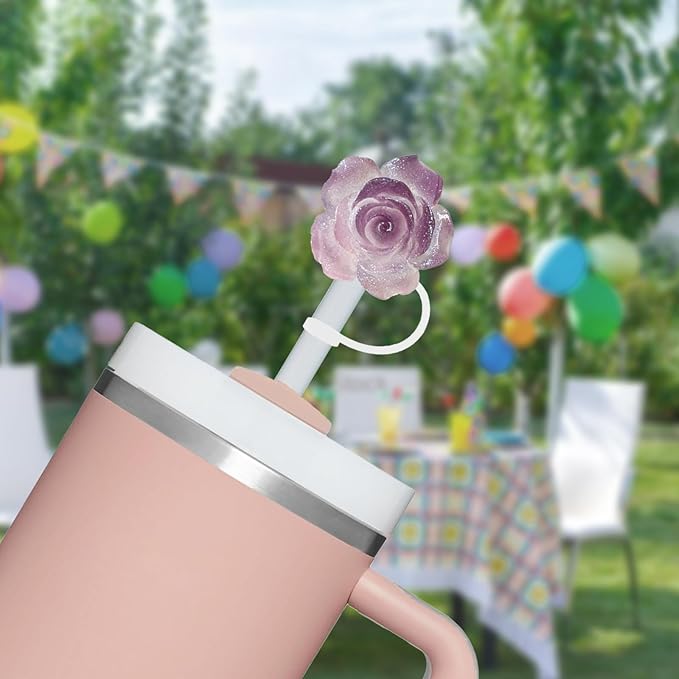 4 Pcs 0.4in Straw Cover for Stanley Cup, Silicone Straw Topper Set for 30&40oz Stanley Tumbler, Fit for 10mm/0.4in Straws (Rose)