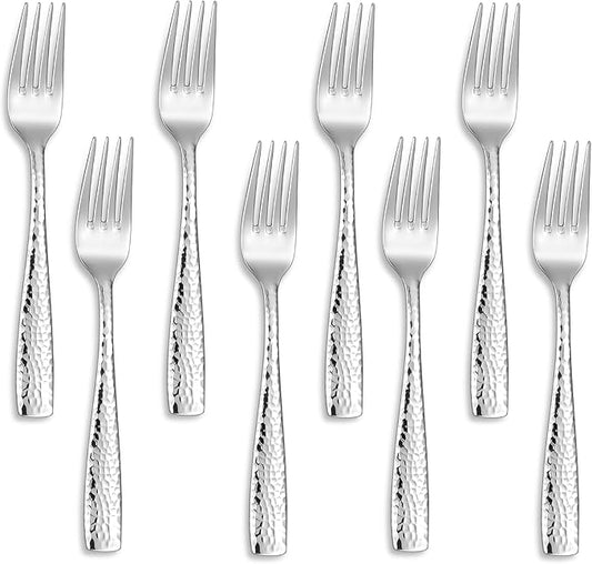 KEAWELL Premium 8-Piece 7.6 inch Louis Hammered Fork Set, 18/10 Stainless Steel, Squared Edge with Smooth Rounded Edges for Enhanced Comfort, Dishwasher Safe (8, 7.6" Salad Fork)
