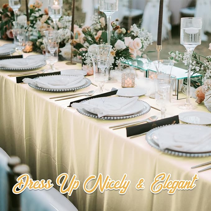 BRILLMAX 6 Pack Beige Tablecloths 70 x 120 Inch for 6ft & 8ft Rectangle Tables - 150 GSM Polyester Fabric, Universal Fit, Water, Stain & Wrinkle Resistant Cloth Cover for Wedding Reception Banquet