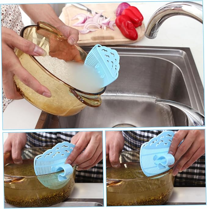 Food Strainers, Clip on Strainer 4x5 Inch Food Grade PP "Rice in Bowl" Clip on Strainer for Pots with Smiling Expression for Rice/Noodle/Fruit/Vegetable Washing