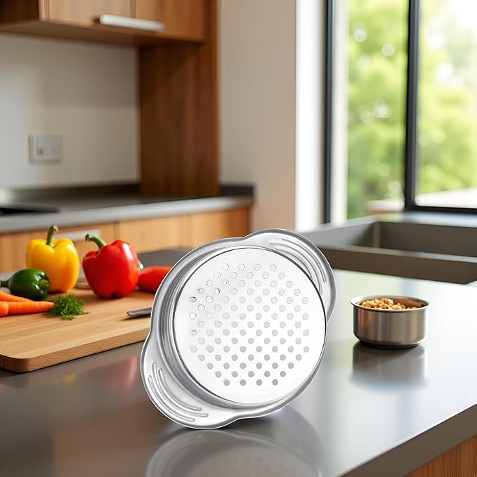 Stainless Steel Food Can Strainer Sieve Metal Tuna Press Filter Canning Lid Colander Oil Drainer Kitchen Tools for Beans Vegetables (Silver)
