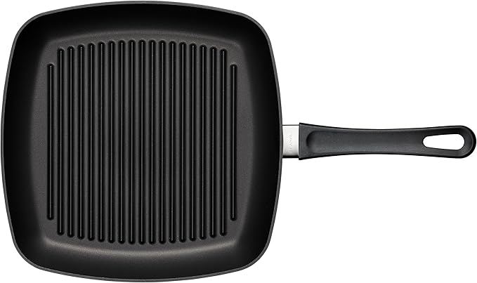 Scanpan Classic 10-1/2-inch Nonstick Square Grill Pan - Compatible with Gas and Electric Stovetops, Metal Utensil Safe, Oven Safe to 500°F, Dishwasher Safe, Black