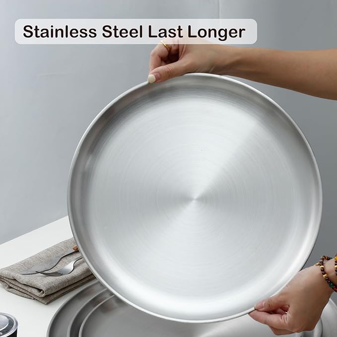 YeKuKing 16 Inch Pizza Pan for Oven Stainless Steel Baking Sheet Round Plates for Cake Pie and Salad Pizza Steel Large Tray Oven Dishwasher Safe & Easy Clean(2 PACKS)