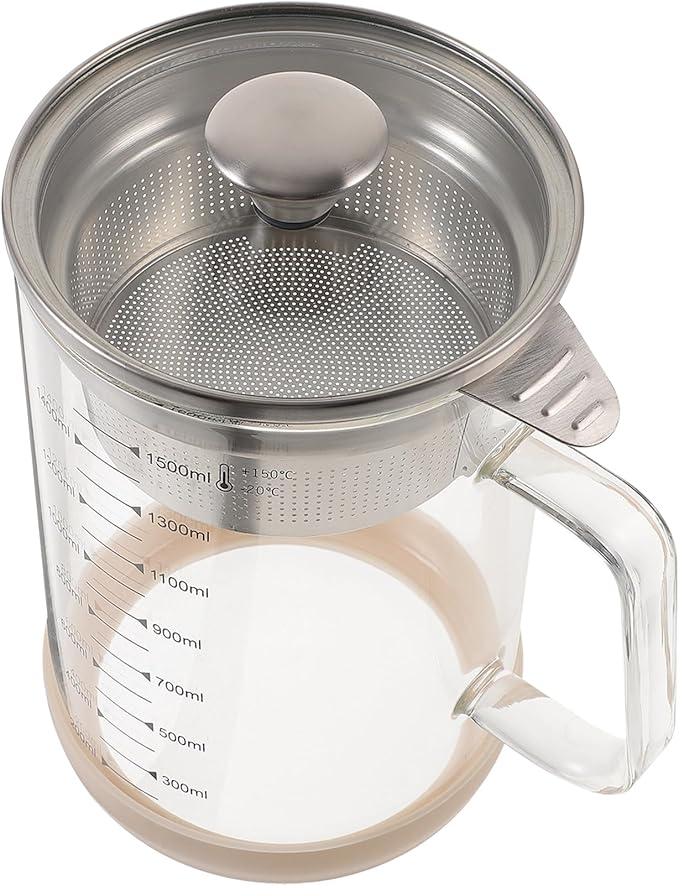 Kichvoe Glass Pitcher: Food Strainer Soy Milk Filter Teapot With Fine Mesh Filter And Lid For Milk Juice Water Tea Beverages- 1500 Ml