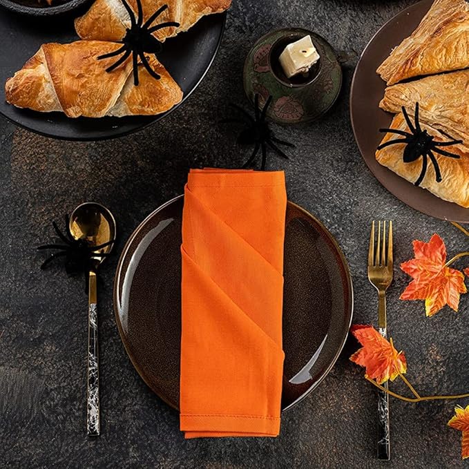 Orange Cloth Dinner Cotton 18x18 in Washable Napkins Cloth|Absorbent Reusable Spring Easter Basket Decor Pk of 6 Table Napkins Cocktail Party Wedding Hotel Cafe Cloth Napkins