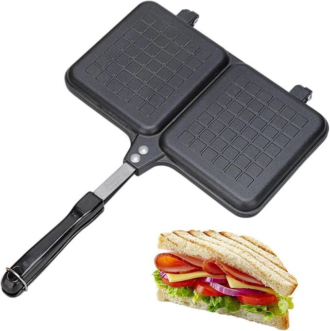 stovetops Sandwich Press – Double Sided Toaster Pan, Non-Stick Cheese Melter Griller | Easy Handle Cooking Tool, Hot Sandwich Maker for Camping, Outdoor Kitchen, Travel Breakfast, and Quick Meals