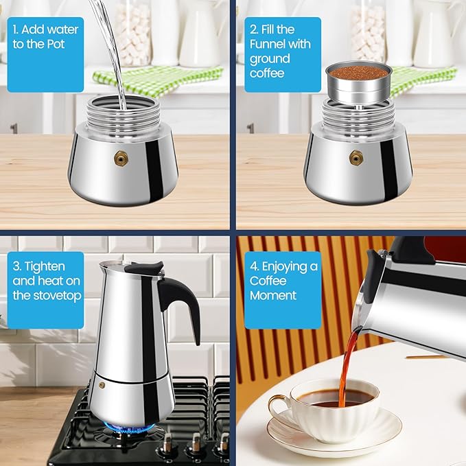 Supvision 12 Cup Moka Pot Stainless Steel 600ml Italian Espresso Coffee Maker Stovetop CoffeeMakers Mocha Pot Percolator for Induction Stove Classic Cafe Makers Portable for Easy Brewing Tummy