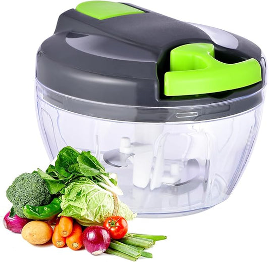 Ziweaye Manual Food Processor Vegetable Chopper, Portable Hand Pull String Garlic Mincer Onion Cutter for Veggies, Ginger, Fruits, Nuts, Herbs, etc., 500ml,（Gray-green）