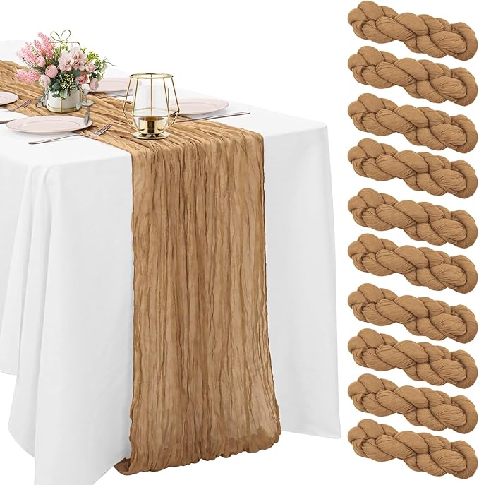 10 Pack Nude Cheesecloth Table Runner 10FT Boho Gauze Fabric Table Runner Vintage Rustic Sheer Runners for Wedding Party Bridal Baby Shower Long Table Decorations