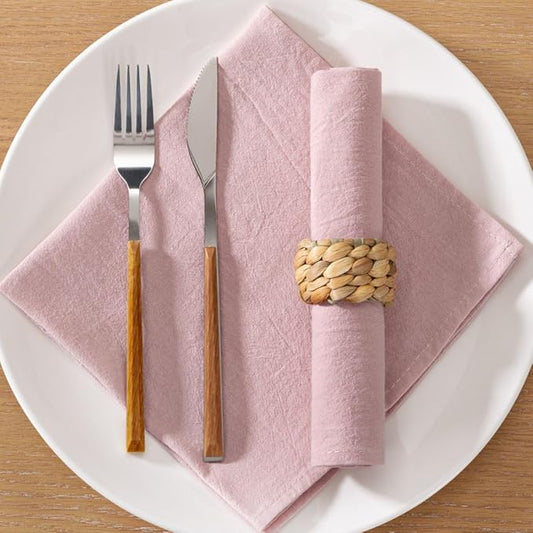 MLMC 4 Pack Pink Cloth Napkins Rustic Washable Cotton Linen Napkins Set of 4 Dusty Pink 17"x17" Reusable Dinner Napkins Cloth for Valentine's Day Wedding Bridal Shower Reception Everyday Use