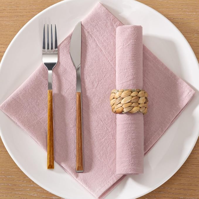 MLMC 8 Pack Pink Cloth Napkins Rustic Washable Cotton Linen Valentine's Day Napkins Set of 8 Dusty Pink 17"x17" Reusable Dinner Napkins Cloth for Spring Easter Wedding Bridal Shower Reception