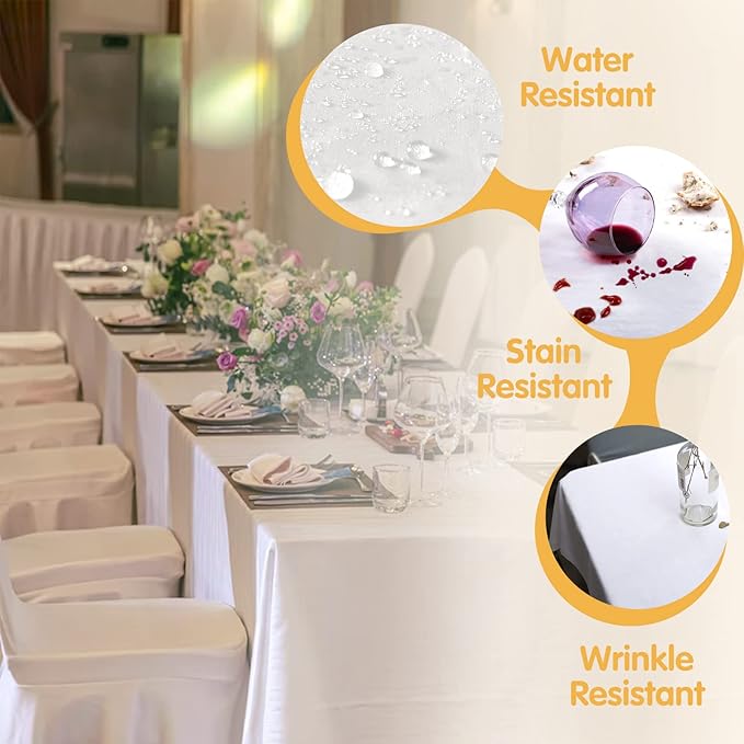 BRILLMAX 10 Pack White Tablecloths 60 x 102 Inch for 6ft Rectangle Tables - 150 GSM Polyester Fabric, 15" Standard Drop, Water, Stain & Wrinkle Resistant Cloth Cover for Wedding Dining Buffet