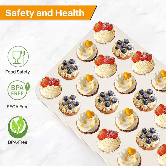 Spmarkt 2-Pack 24-cup Beige Miffin Pan, Non-Stick Cupcake Muffin Tin, Ceramic Coating Safe Baking Cupcake Pan