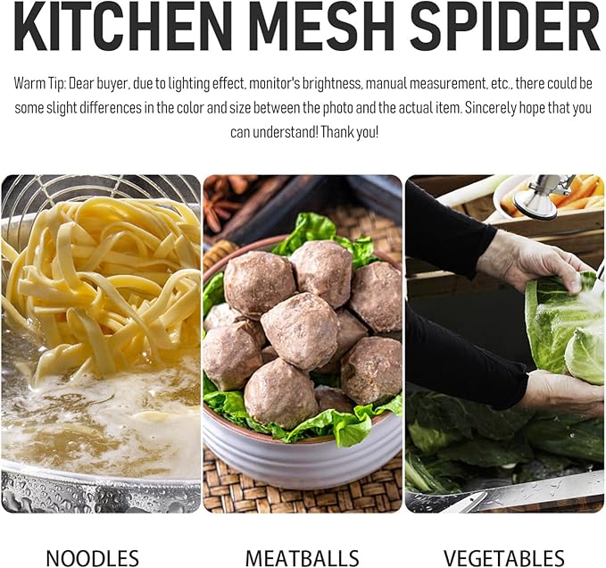 Mesh Strainer Spoon Stainless Steel Pasta Basket Mesh Noodle Strainer Pasta Noodle Strainer Sieve Mesh Strainer with Handle for Home Restaurant Kitchen