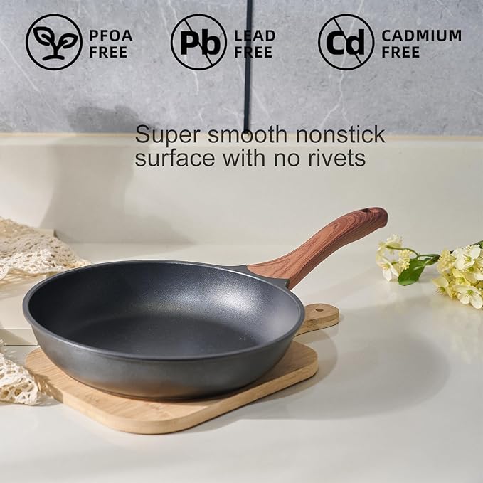 SC Cooker Nonstick Skillet 9.5 Inches Black Granite, Non Stick Frying Pan For Chef Cooking, Omelette Pan Egg Frying Healthy Stone Cookware, Compatible with All Stovetops, PFOA Free (Black, 9.5inch)