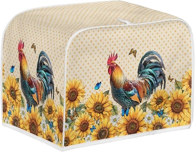 Annejudy Rooster Sunflower Print Toaster Cover - Dustproof & Waterproof 2 Slice Small Appliance Cover