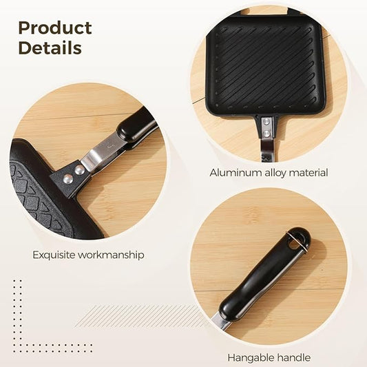 Double-Sided Panini Maker Sandwich Maker Stovetop Grill Press, Non-Stick Griddle Waffle, Aluminum Alloy Portable Tray Baking, Kitchen Home for Clean Easy Camping Grill