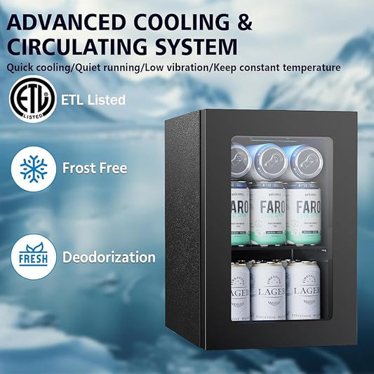 COWSAR Commercial Beverage Refrigerator 24-Can Mini Fridge, Countertop Wine Cooler Small Adjustable Digital Thermostat, LED Light, Freestanding Countertop Drink Refrigerator for Home, Bar & Office