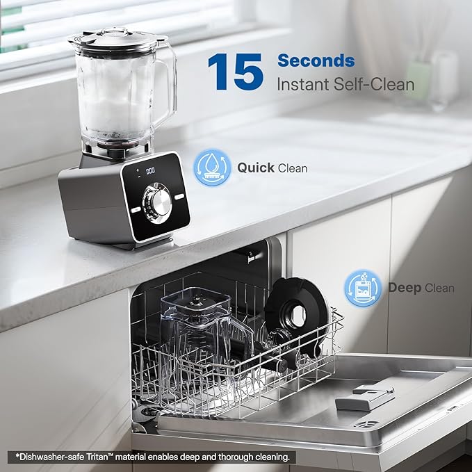 BlendTide Home Blender, 1400W High-Speed Blender for Ice Crushing Power, Stainless Steel Blades, Kitchen Timer, 10 Speeds, 6 Programs for Smoothies, Frozen Drinks, Self-Cleaning, 64oz Bulk Production