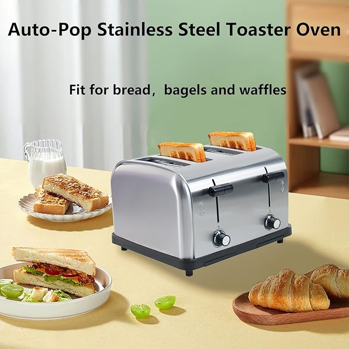 Clivia Commercial Toaster for Restaurant, 4 Slice Toaster,Commercial Bread Heating Machine, Automatic Pop-Up,Stainless Steel Bread Ovens,Silver