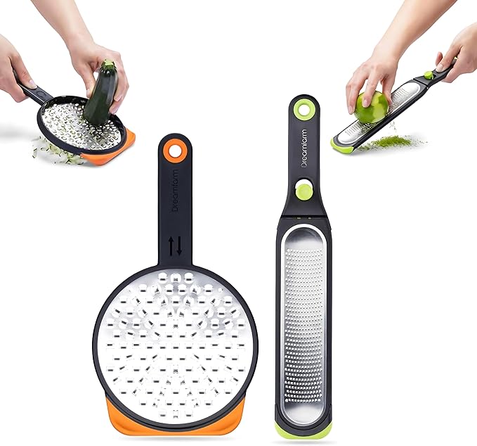 Dreamfarm Kitchen Tools Set - Ograte & Ozest - Dual-Sided Ultra-fine Grater & Self-Cleaning Zester with Snap-On Covers - Kitchen Essentials for Grating & Zesting - BPA-Free & Dishwasher Safe